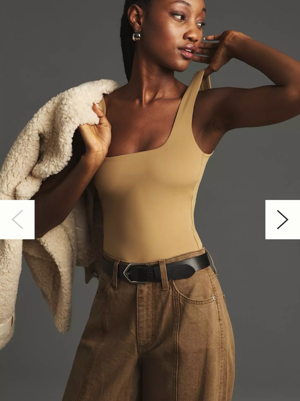 Good American One-Shoulder Bodysuit in Camel